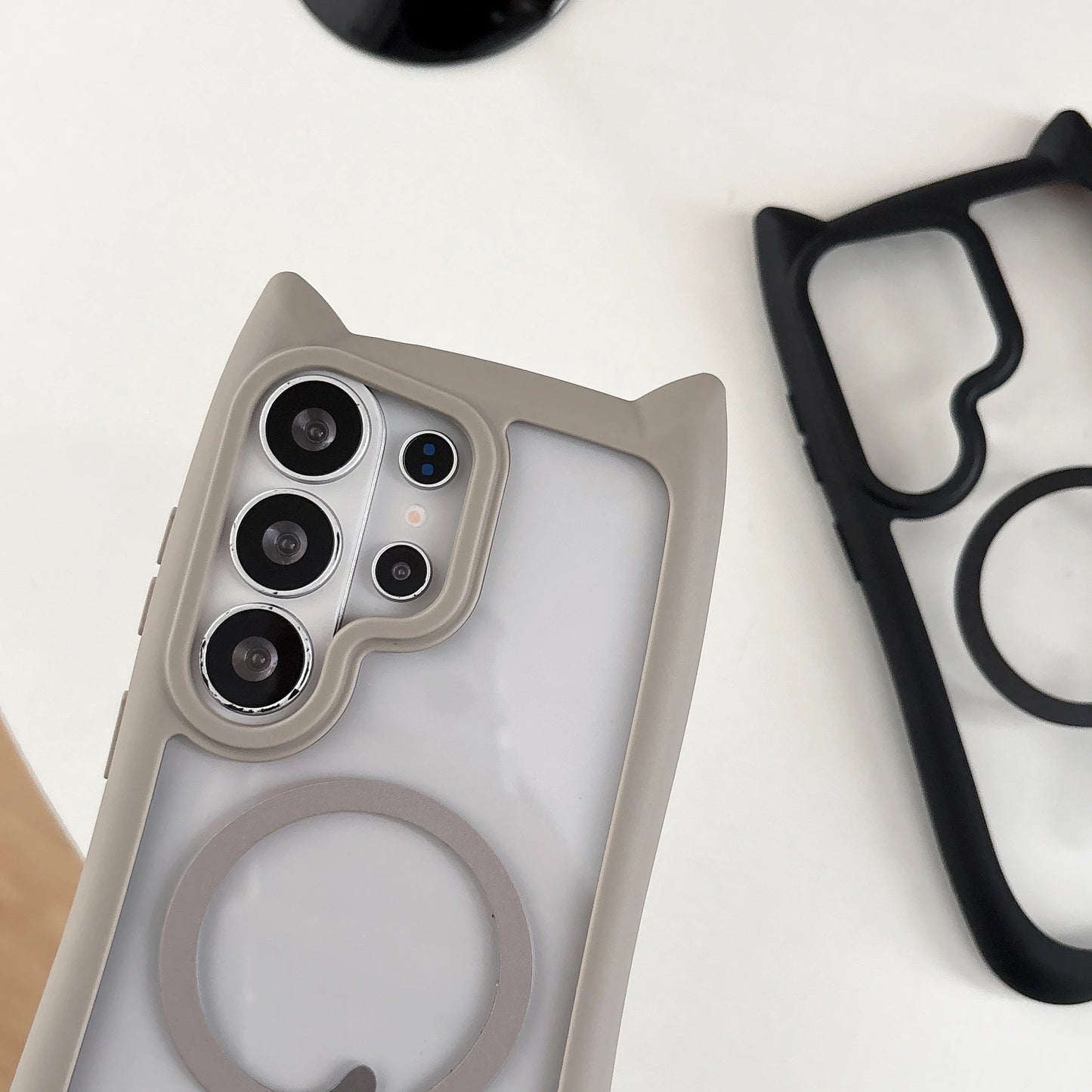 Lovely Cat Ear For Samsung Galaxy S26 Ultra Magnetic Wireless Charging Case For Samsung S26 Plus S25 S24 Transparent Hard Cover