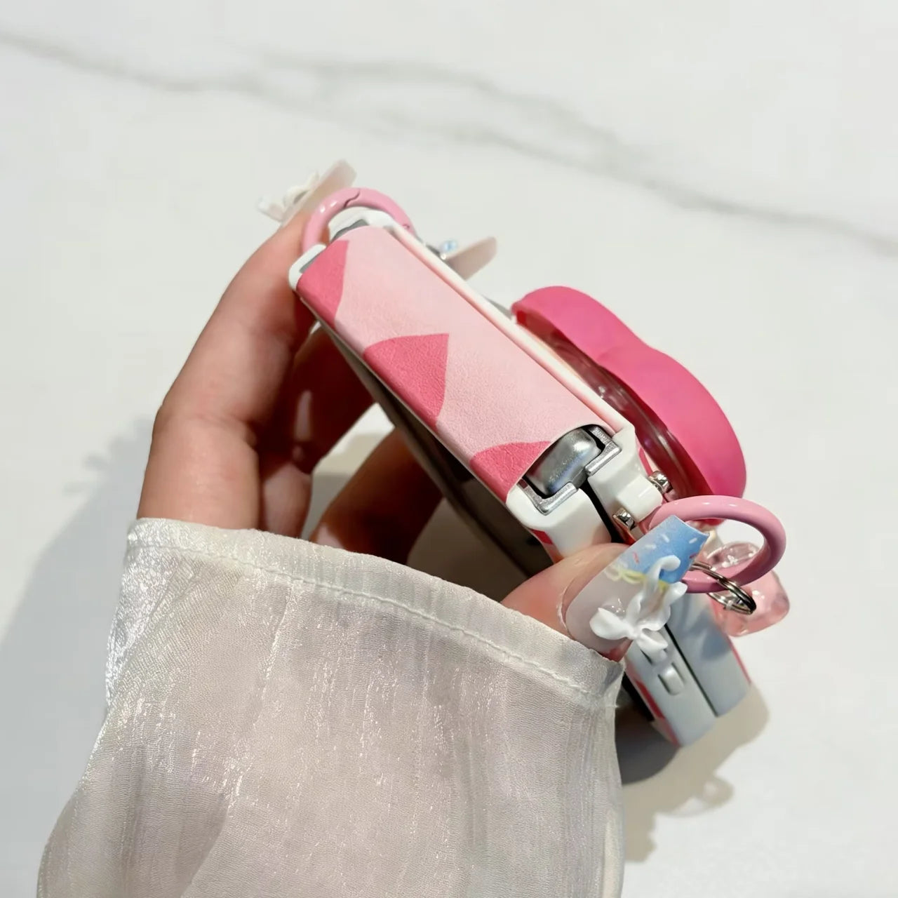 for Samsung Galaxy Z FLIP 7 FE 6 5 flip7 3in1 Rope Strap Magnetic Holder Fold Phone Case Cute Pink Love Heart Cover﻿﻿﻿﻿﻿