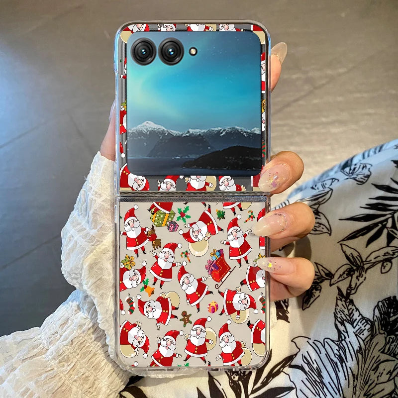 Christmas Phone Case For Motorola Razr 50 40 Ultra Razr 40 Ultra 50 40 Clear Hard PC Folding Shockproof Snowman Patterned Cover