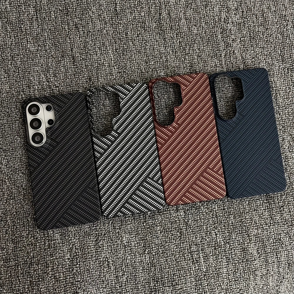 Kevlar Twill Striped Magnetic Frosted Phone Case for Samsung S26 S25 S24 Plus S23 Ultra Wireless Charge Carbon Fiber Thin Cover