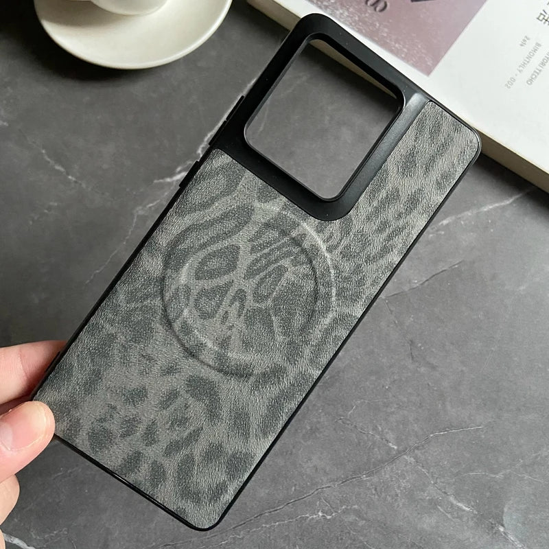 Magnetic Leather Case for Motorola Moto Edge 50 Ultra Fushion Pro G Play Power Stylus 2024 Cover Leopard Floral Mag-safe  Shell