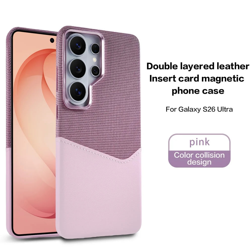 For MagSafe Card Slot Holder Phone Case For Samsung S26Ultra S25 S24 Ultra Linen Leather Magnetic Shockproof Wallet Soft Cover