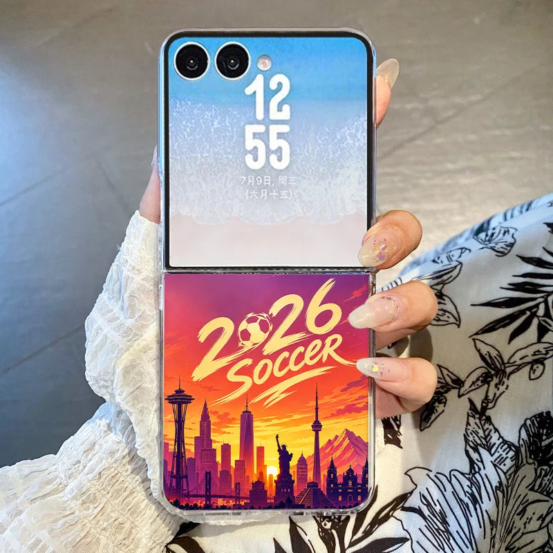Creative Passion Soccer Ball Pattern Phone Case For Samsung Galaxy Z Flip7 FE Flip6 Flip 7 6 5 4 3 Clear Folding Hard PC Cover