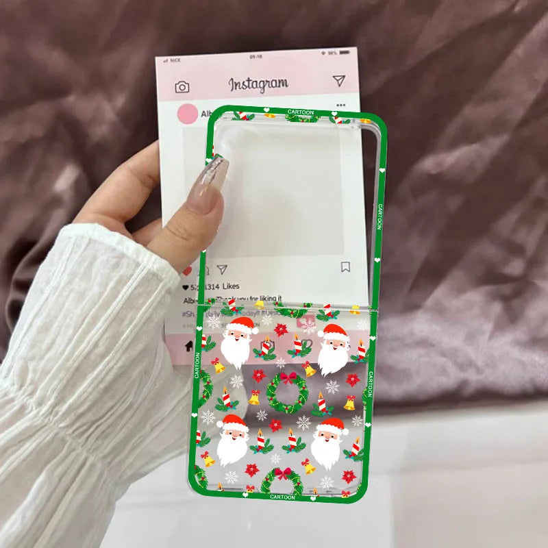 Christmas Tree Snowman Phone Case For Samsung Galaxy Z Flip 7 Santa Snowflake Clear Hard Folding Cover For Samsung ZFlip7 5G Bag