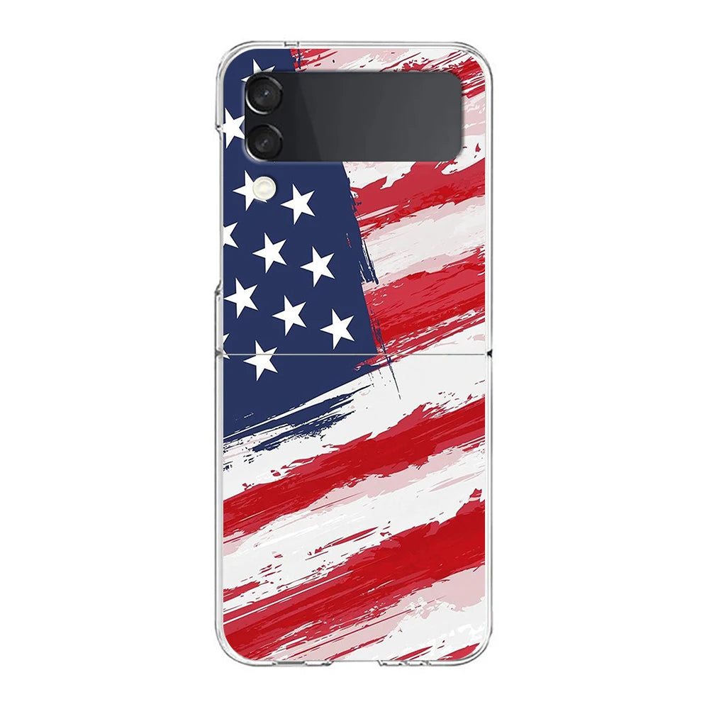 Phone Cover For Samsung Galaxy Z Flip 7 6 5 4 Case Transparent For Samsung Z Flip 3 Hard PC Shell American United States Flag