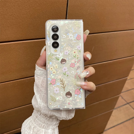 for Samsung Galaxy Z Fold 7 5G Hard PC Phone Case Floral Shell for Z Fold 7 6 5 4 3 Drop-Proof Protective Cover
