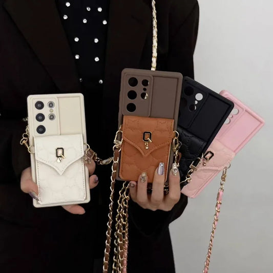 Chain Wallet Phone Case For Motorola Moto G75 G05 G15 G10 Power G20 G30 G13 G23 G53 G22 G52 G82 G60 Edge 60 Fusion Stylus Cover