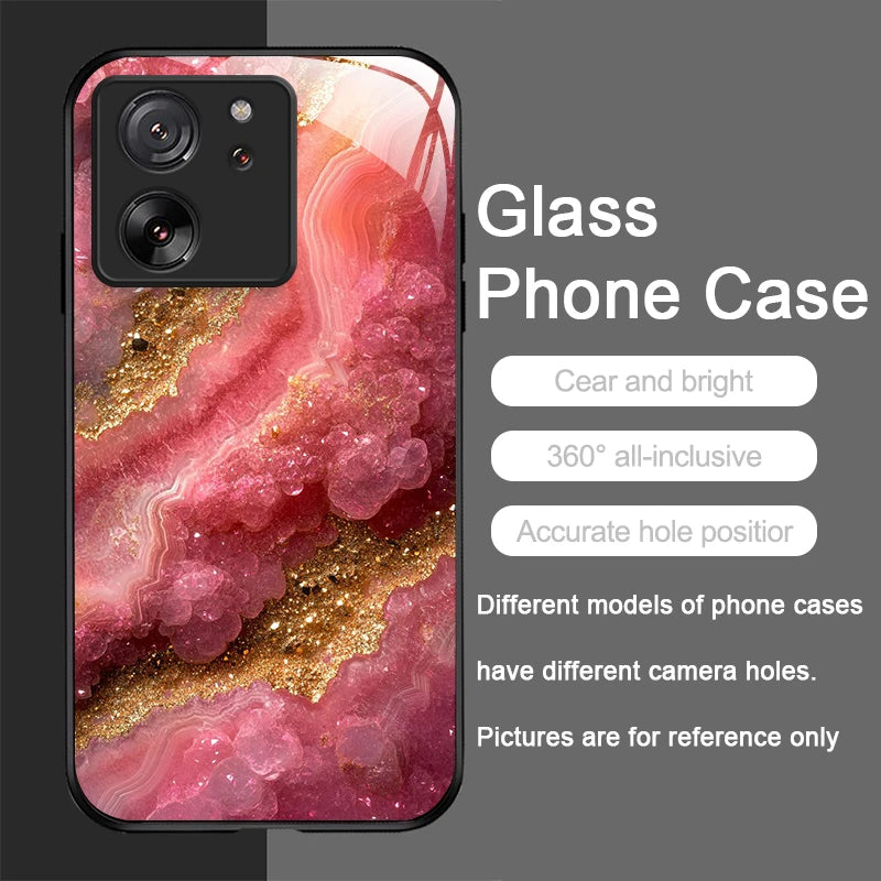 Luxury Marble Gem Pattern Tempered Glass Phone Case for Motorola Moto G85 G84 G75 G55 G24 5G Edge 50 Fusion 40 Neo 30 Pro Cover
