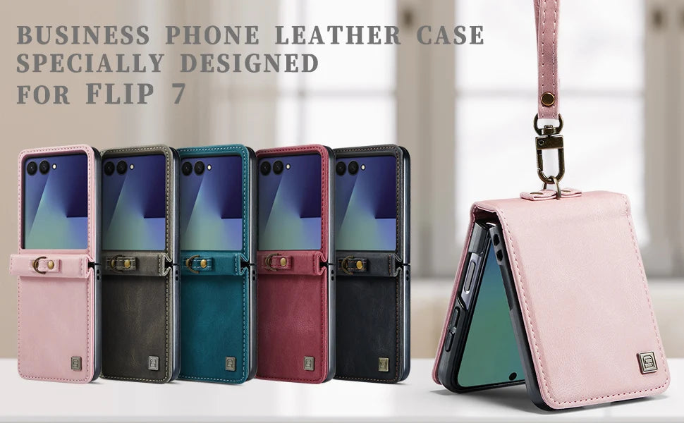 Retro Wrist Strap Leather Phone Case for Samsung Galaxy Z Flip 8 7 FE 6 5 4 Shockproof Comfortable Grip Slim Fit Portable Cover