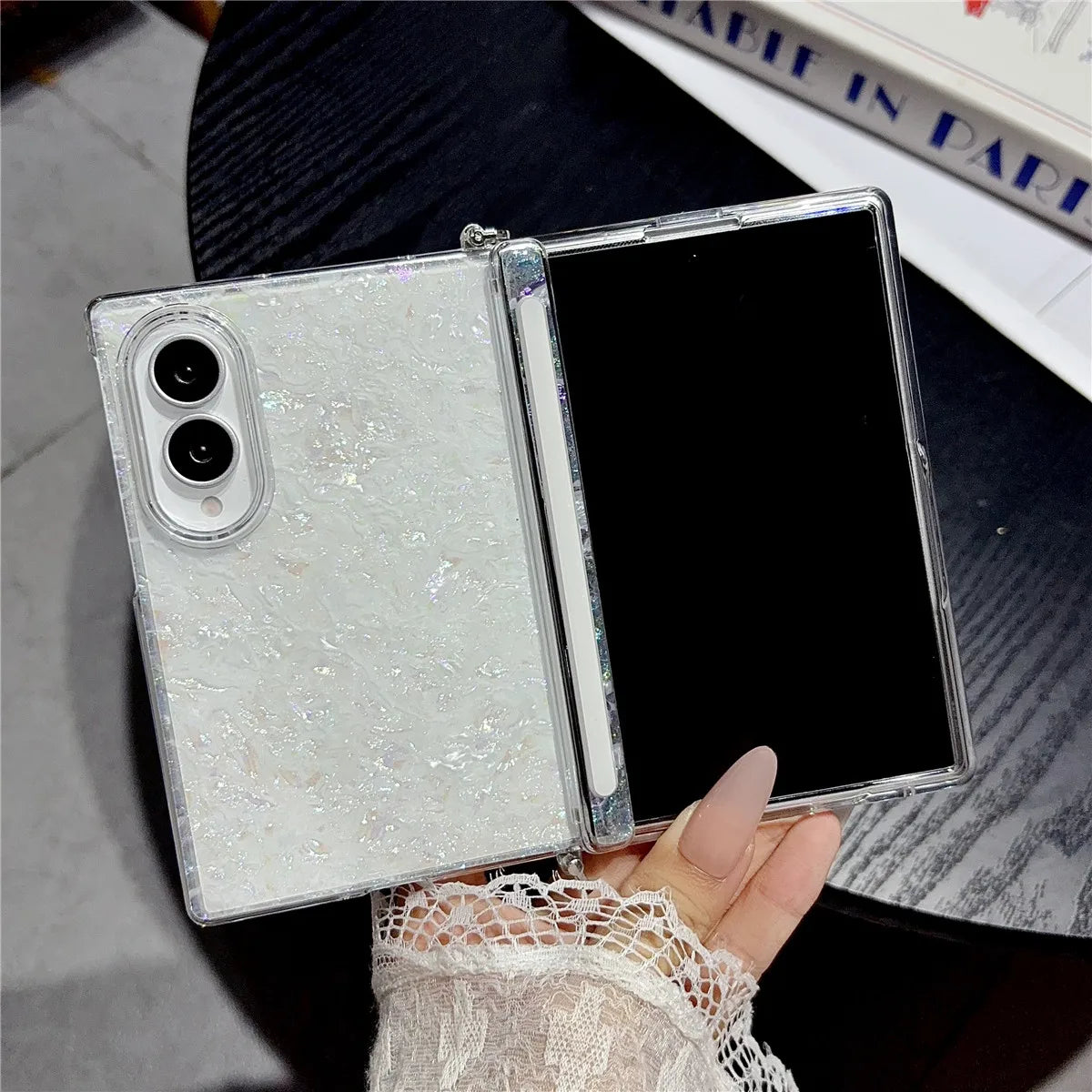 Fold8 Wide Cover Luxury Colorful Aurora Shell Pattern Case For Samsung Galaxy Z Fold 8 Magnetic Hinge Protection With Side Clasp
