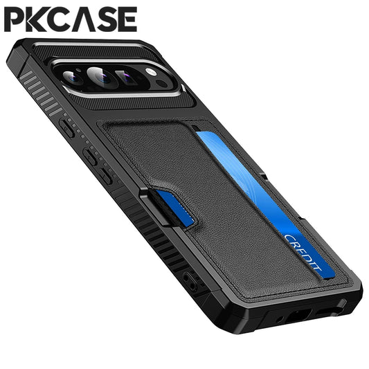 PKCASE Card Slot Wallet Leather Phone Case For Google Pixel 10 9 Pro XL 8 7 Pro Shockproof Back Cover For Google Pixel 9A 8A 7A