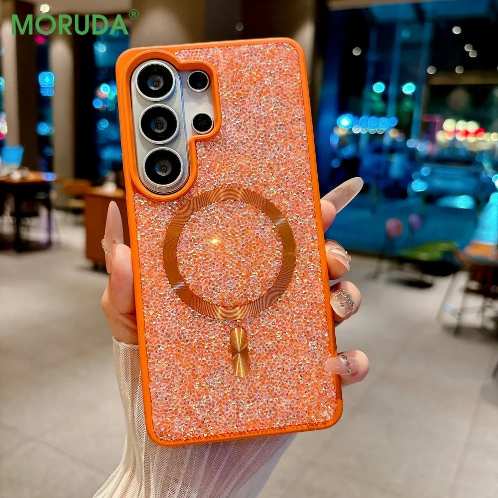 for Galaxy S26 Ultra Diamond Magnetic Case For Samsung S23 S24 S25 Ultra S26 Plus Bling Glitter for Magsafe Shockproof TPU Cover