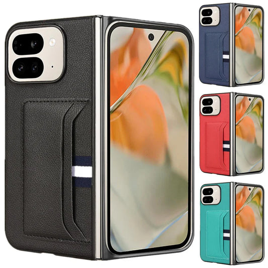 PU Leather Texture Case for Google Pixel 9 Pro Fold Cover Card Slots Lightweight Coque Fundas Capa