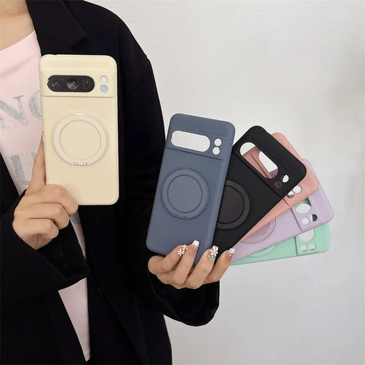 Stand Bracket Wireless Charging Magnetic For Magsafe Case For Google Pixel 10 6 7 8 9 Pro XL 7A 8A 9A Soft Shockproof Back Cover