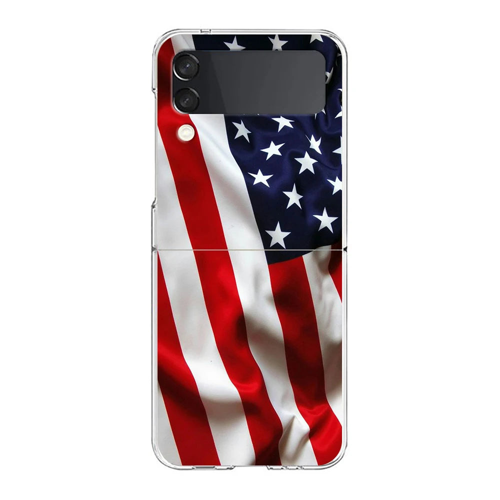 Phone Cover For Samsung Galaxy Z Flip 7 6 5 4 Case Transparent For Samsung Z Flip 3 Hard PC Shell American United States Flag