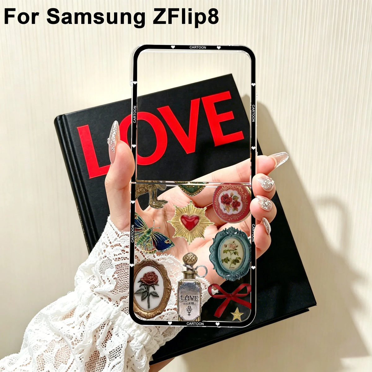 For Samsung Z Flip 8 Beaded Pomegranate Sun Phone Case for Samsung Galaxy Z Flip 8 ZFlip8 Flip8 Clear Hard PC Folding Cover