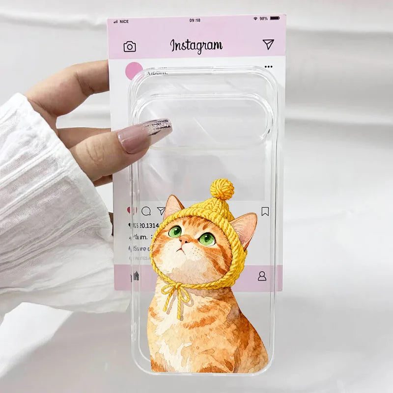 INS Korea Cute Pink Cat Pattern Phone Case For Google Pixel 10 9 Pro XL 8 Pro 6 7 8A 7A 5G Lovely Transparent Soft TPU Cover Bag
