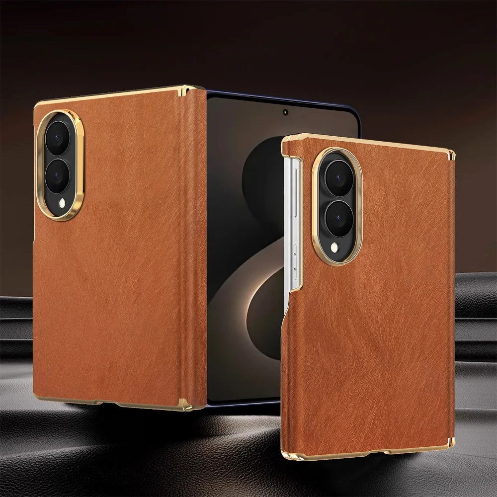 Luxury Velvet Leather for Magsafe Magnetic Case for Samsung Galaxy Z Fold 8 Ultra 7 6 Plating Lens Dual-axis Hinge Protect Cover