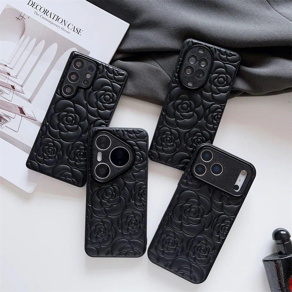 Camellia Flower Pattern PU Leather Phone Case For Samsung Galaxy S25 Ultra Edge S24 FE S23+ Plus A56 A55 A54 A53 A36 A35A26 5G
