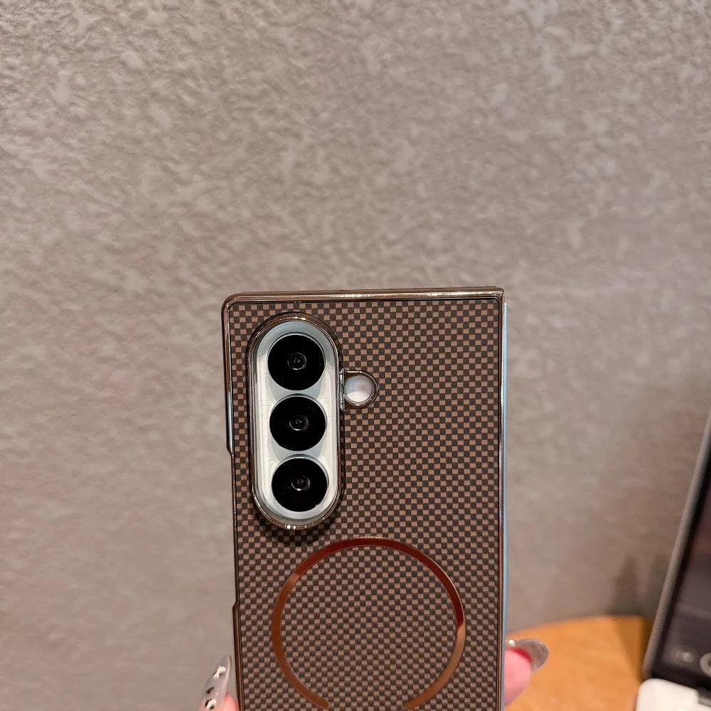 For Samsung Galaxy Z Fold 7 Case Hard Carbon fiber Magnetic wireless charging Protective Back Cover For Z Fold 7 6 5 4 3 Shell