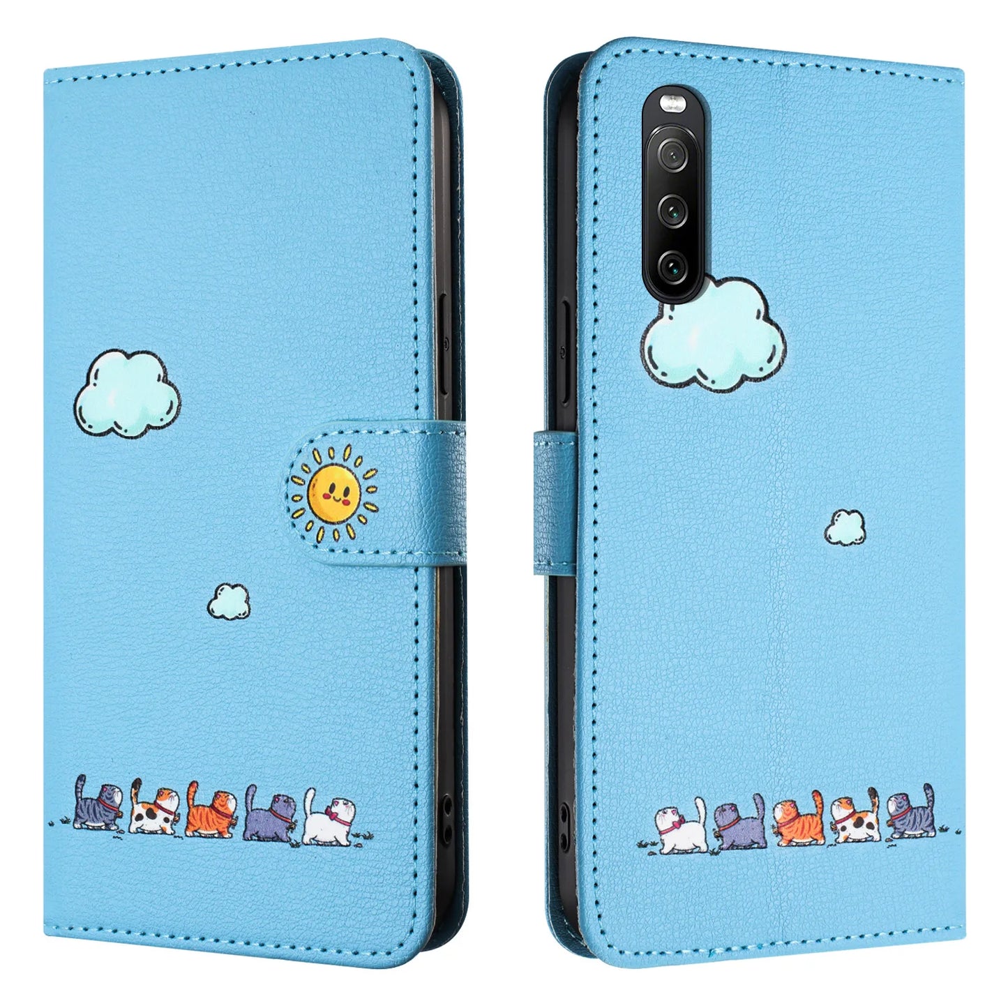 Leather Cat Phone Wallet Case Book Kickstand For Google Pixel 9 8 7 Pro 8A 7A 9A,Sony Xperia 1 10 V 5G Card Slot Cute Flip Cover