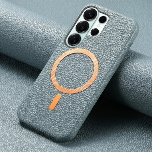 Luxury Leather Magnetic Attraction Case For Samsung Galaxy S25 S26 Ultra S21 S22 S23 S24 Plus Wireless Charging Anti-fall Cover
