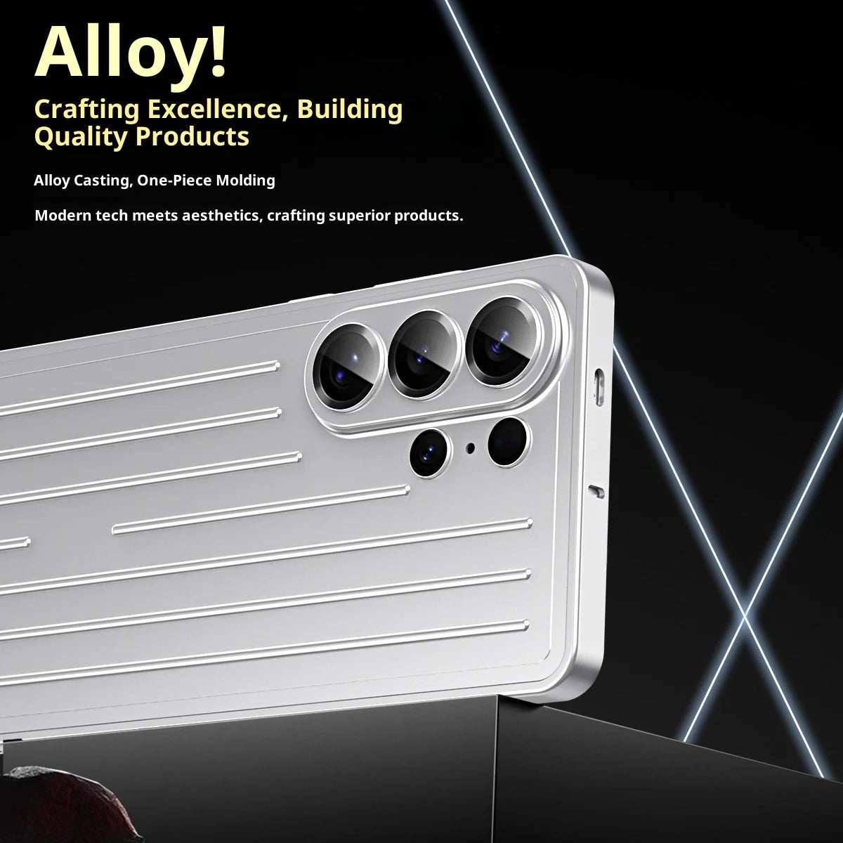Aluminum Alloy Frame 3D Striped Cover Plate 2in1 Phone Case for Samsung Galaxy S26 Ultra S26 Shockproof Corrugated Luggage Cover