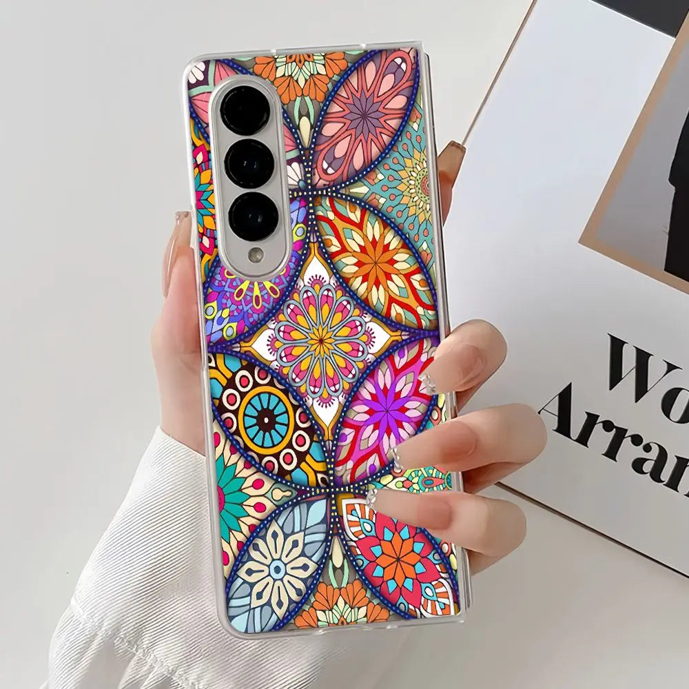 Persian Carpet Floral Pattern Phone Case For Samsung Galaxy Z Fold 7 6 Fold 5 ZFold 4 3 2 ZFold SE W26 W25 Folding Clear Cover