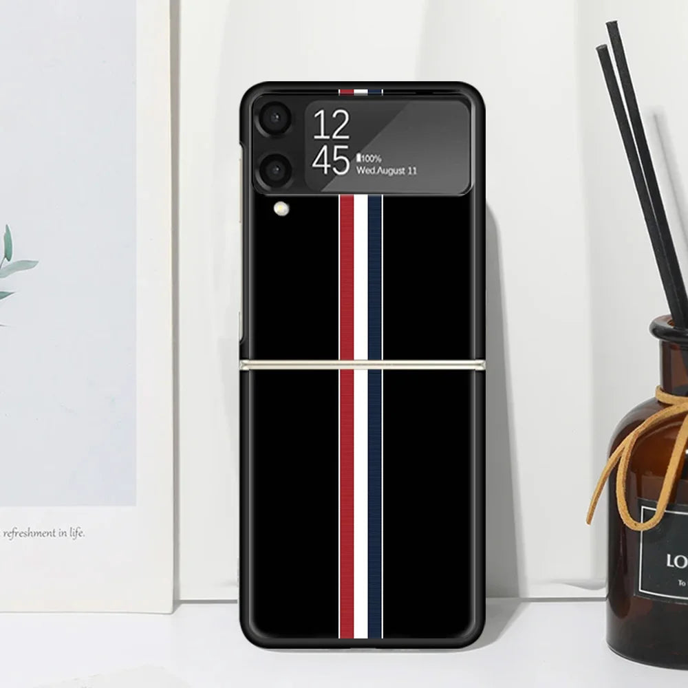Luxury Sports Line Cool Stripes Phone Case For Samsung Galaxy Z Flip 7 Flip7 Zflip 6 Flip6 5 Flip5 4 Flip4 3 Flip3 5G Fundas Bla