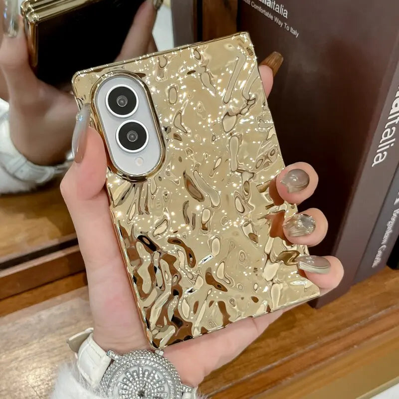 Unique Water Ripple Wrinkles Plating Case For Samsung Z Fold 8 Ultra Fold8 Wide Galaxy Z Fold 7 6 5 4 Slim Mat Shockproor Cover