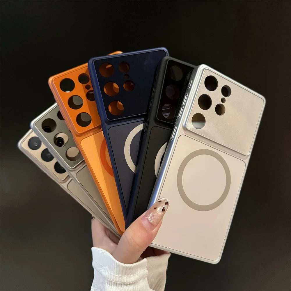 Luxury Original Temper Glass for Magsafe Phone Case For Samsung Galaxy S23 S24 S25 S26 Ultra s26plus Magnetic Charger Hard Cover