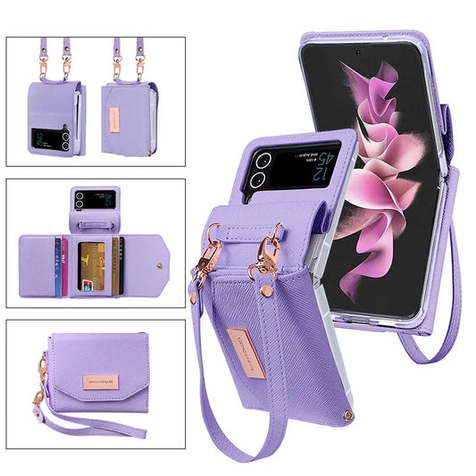 Lanyard Holster Card Case For Samsung Galaxy Z Flip 7 6 5 4 3 Handheld Wristlet Wallet Purse Cover For Z Flip3 Flip4 Flip5 Flip6
