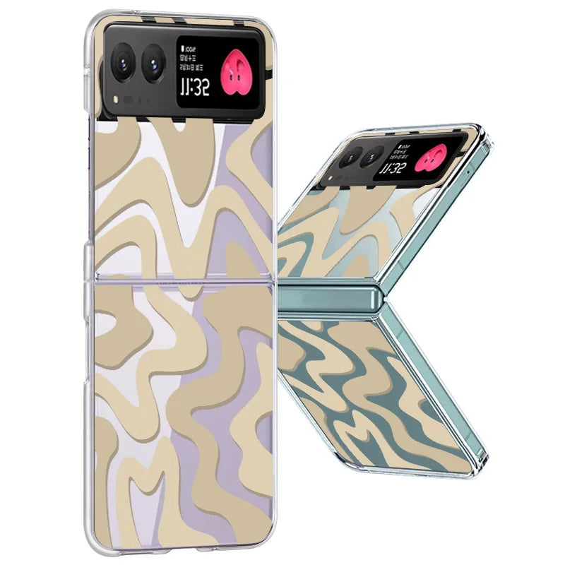 Stripe Pattern Clear Hard Phone Case For Motorola Razr 40 50 Ultra Fall Protection Folding Cover For Moto 40Ultra Razr40 Razr50