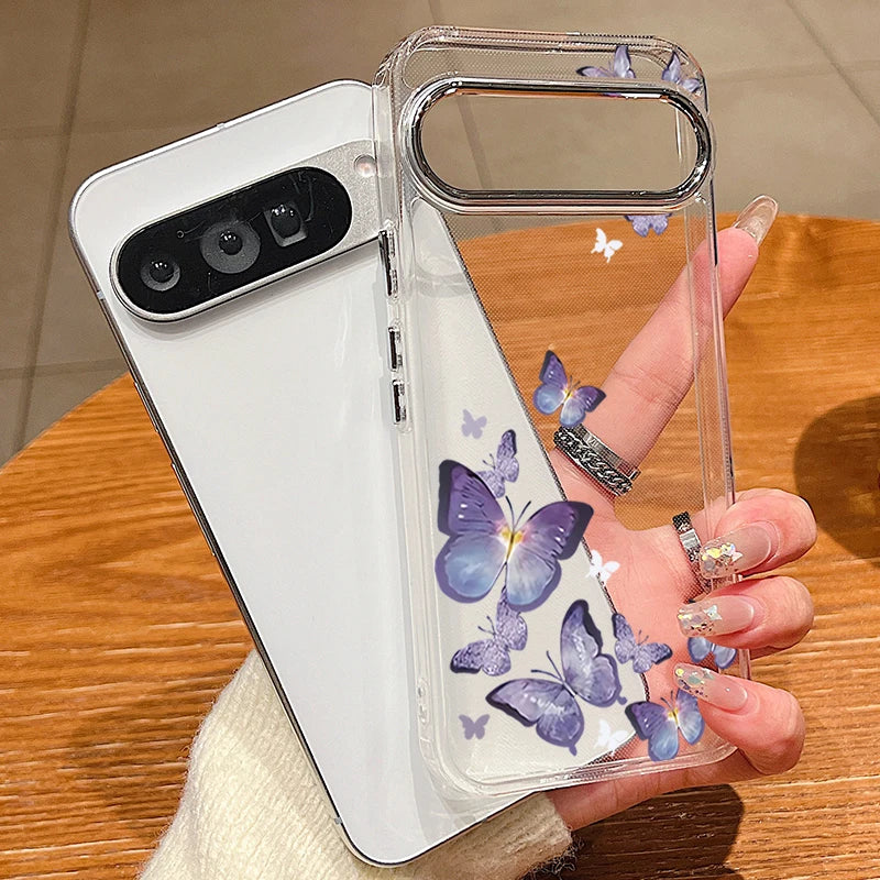 Retro Butterfly Pattern Clear Phone Case For Google Pixel 10 9 8 7 Pro Pixel 9 10 Pro XL 7A 8A 9A Shockproof Soft TPU Back Cover