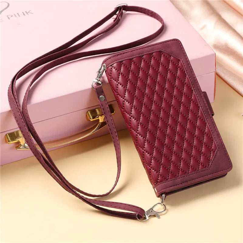 Long Lanyard Zipper Wallet Flip Leather Phone Case for Google Pixel 10 Pro XL 9 9A 8 8A 7 7A 6 6A Purse Card Cover Coque Etui