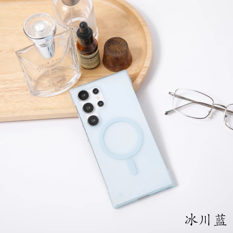 Matte Frameless Case For Samsung Galaxy S25 S24 S23 S22 Ultra Plus FE Magnetic For Magsafe Wireless Charge Ultra Thin Hard Cover