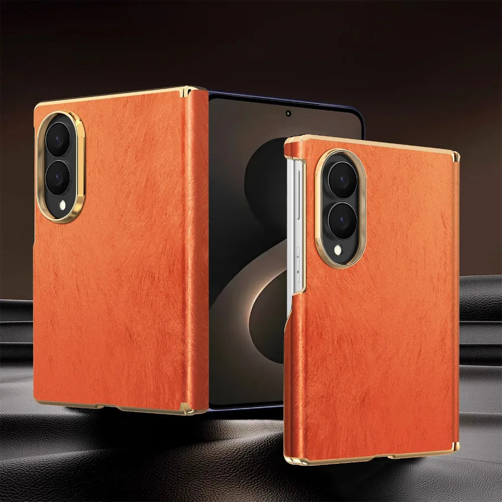 Luxury Velvet Leather for Magsafe Magnetic Case for Samsung Galaxy Z Fold 8 Ultra 7 6 Plating Lens Dual-axis Hinge Protect Cover
