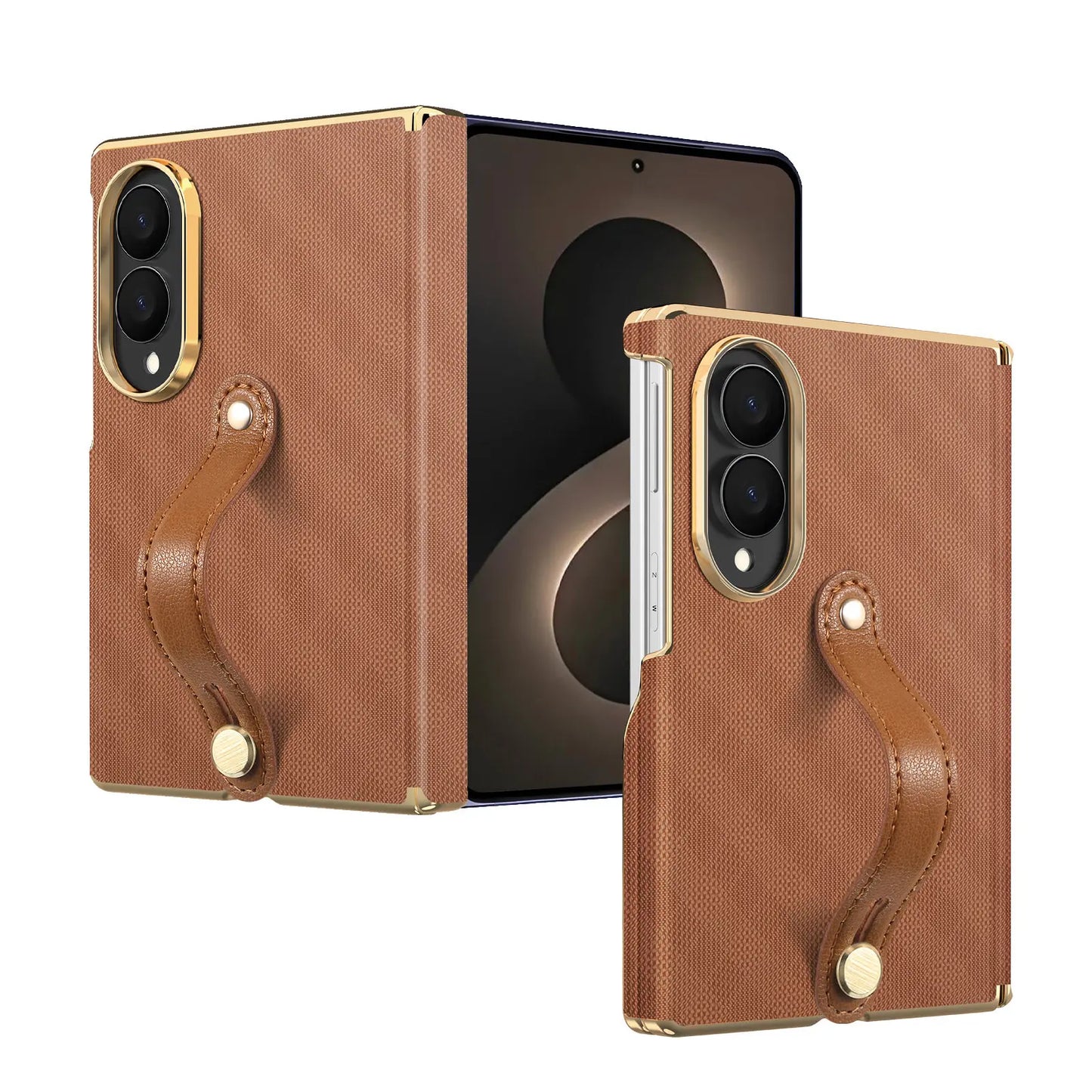 Business Plaid Leather Texture Case for Samsung Galaxy Z Fold 8 Ultra Fold7 6 Dual-Axis Hinge Protection Wrist Strap Fit Cover