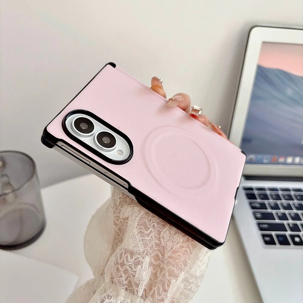 Morandi Color PU Leather Magnetic Case for Samsung Galaxy Z Fold 8 Ultra 7 6 5 4 for Magsafe Dual-axis Hinge Bumper Matte Cover