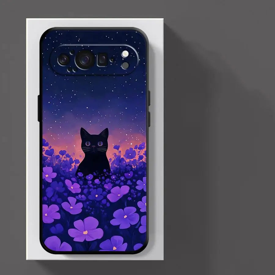 Funda Phone Cover Case for Google Pixel 10A 6 7 8 Pro 10 9 Pro XL 6a 7a 9a 8a Cartoon Night Sky Cat
