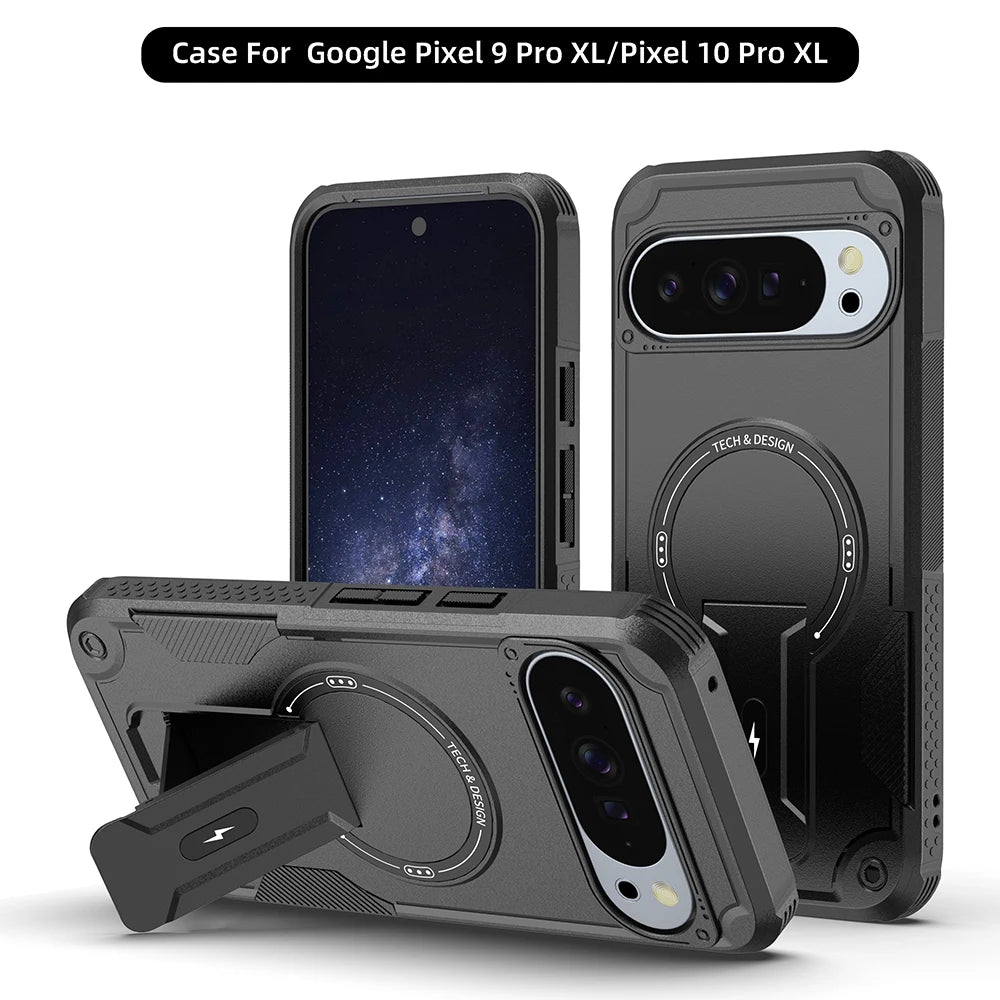 Luxury Armor Magnetic Holder Case For Google Pixel 10 10Pro 9 9Pro XL or Magsafe Wireless Charging Business Shockproof Cover