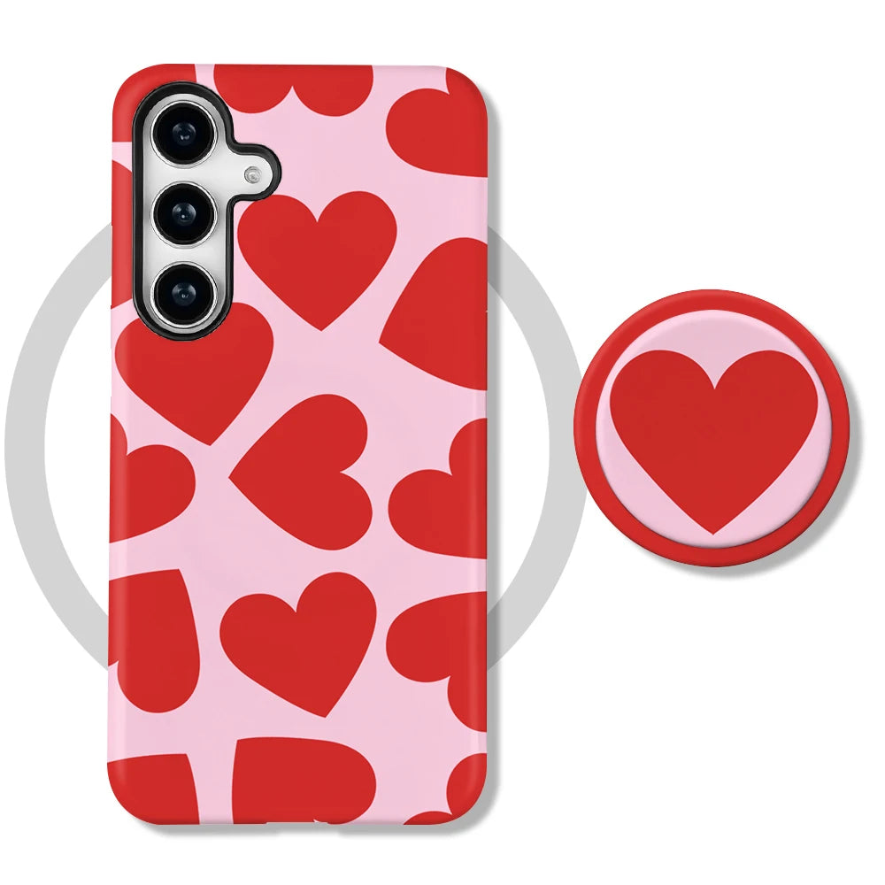 Magnetic Case For Samsung S26 S25 S24 S23 S22 S21 Plus Ultra 20 FE A15 A16 A26 A36 56 17 Love Heart 2 in 1 Phone Holder Cover