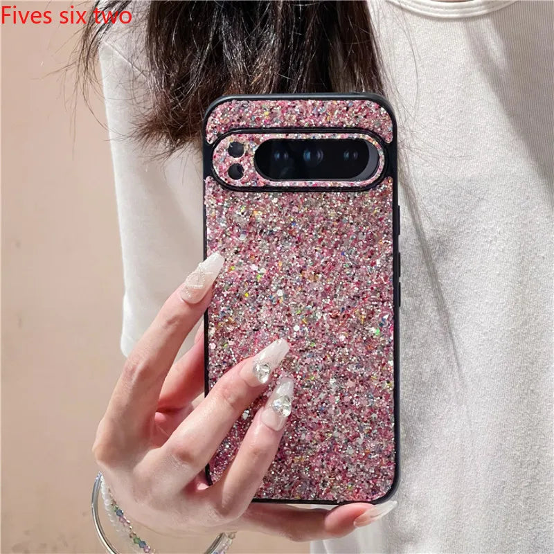 Luxury Glitter Phone Cases For Google Pixel 9A 8A 7A 6A 10 Pro XL 9 8 7 6pro Shiny Shockproof Hard Back Cover Grid Protect Shell