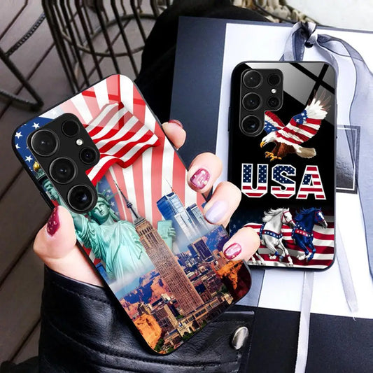 USA America Flag Mobile Cell Phone Case for Samsung Galaxy S26 S25 S24 S23 S22 S21 S20 Note20 Plus FE Ultra Glass Colorful Cover