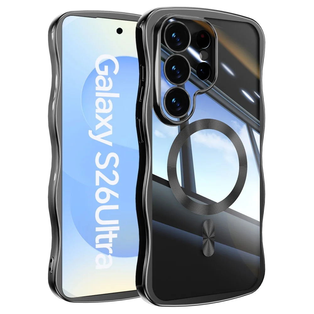Electroplated Wave Frame Magnetic Case For Samsung Galaxy S26 Edge S25 S24 Ultra Plus Wireless Charge Transparent TPU Soft Shell