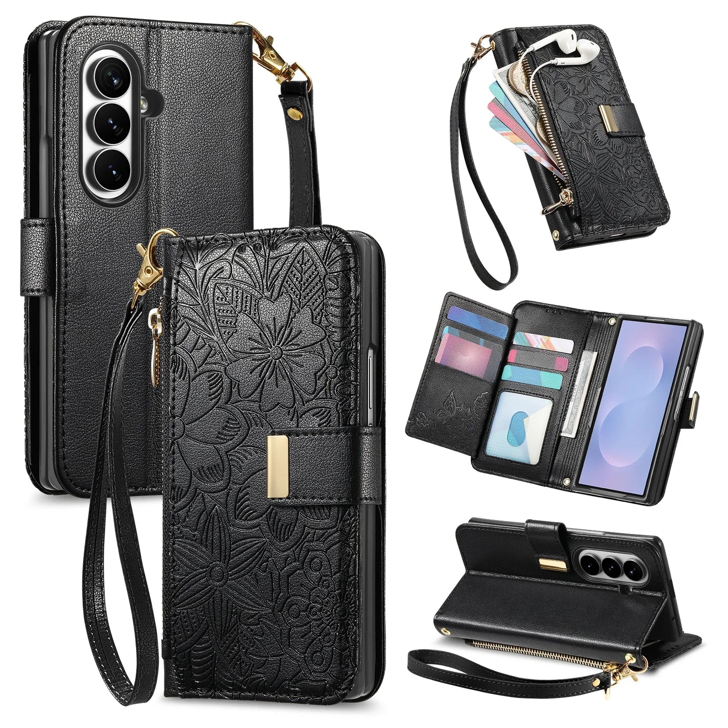 For Samsung Galaxy Z Fold 8 Ultra 5G Case Luxury Leather Zipper Crossbody Flip Wallet Card Slot Bracket Shockproof Back Cover