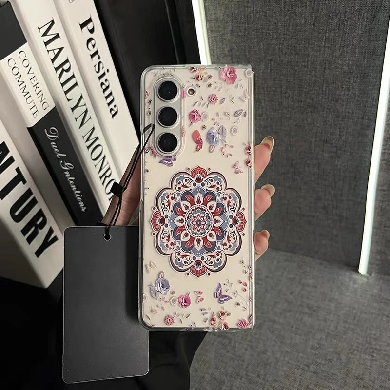 Pink Flower Pattern Phone Case For Samsung Galaxy Z Fold 7 Z Fold 6 5 Z Fold 4 3 2 Z Fold SE W25 Shockproof Protection Cover