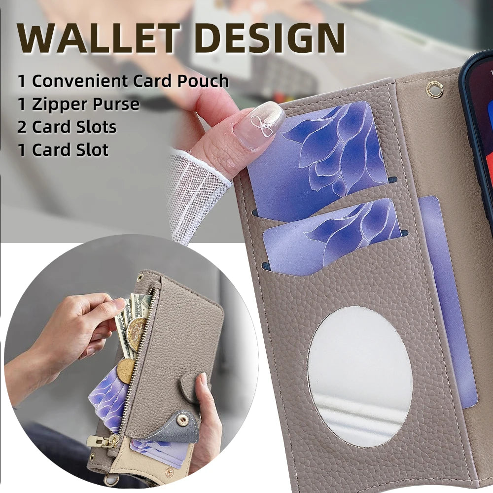 Fashion MultiFunctional Flip Leather Crossbody Case for Google Pixel 9 8 7 6 5 Pro XL 8A 7A 6A 5A pixel9 Zipper Wallet Phone Bag