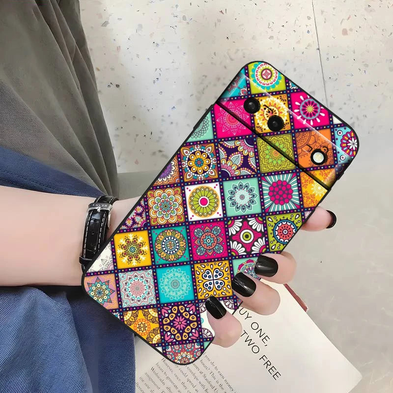 Mandala Flowers Beautiful Art For Google Pixel 9 8 7A 7 6A 6 5A 5 4 4A XL 5G Black Silicon Shockproof Shell Back Phone Case