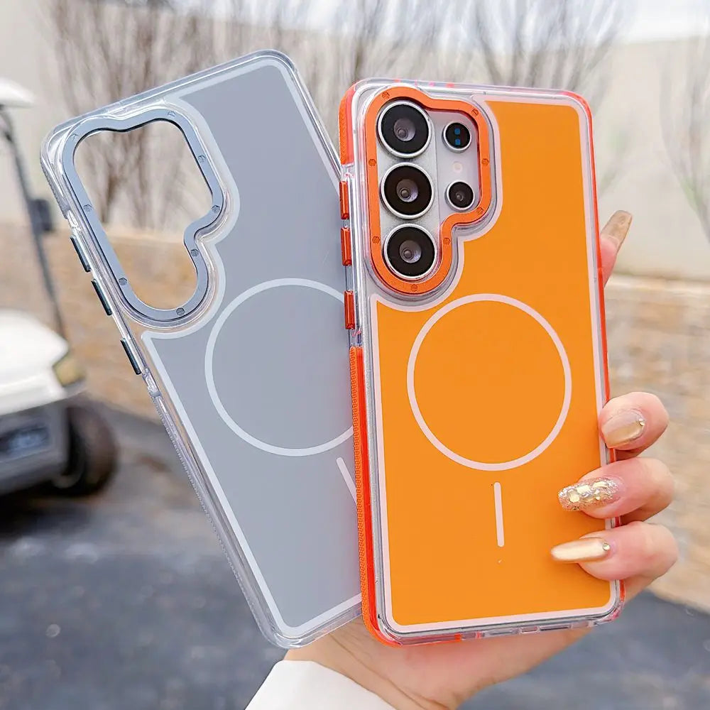 Luxury Two Tone Border Transparent For Magsafe Phone Case for Samsung Galaxy S26 S25 FE S24 S23 S22 Ultra A16 A17 PC Hard Cover